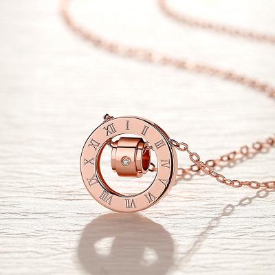 China Simplicity GNL40015 Sterling Silver Roman Numeral Necklace Rose Gold Diamond Clavicle Chain for sale