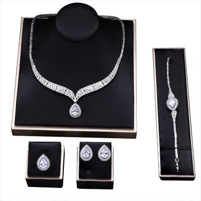 China EJS20006 CLASSIC Zircon Necklace Charm Earrings Rings Bracelet Banquet Jewelry Set Bride Wedding Lady for sale