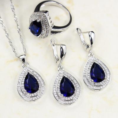 China FASHIONABLE luxury blue crystal bridal PROM lady necklace earring bracelet set of accessories EJS20011 for sale