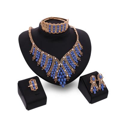 China MJS30024 Ethnic Exaggerated Jewelry Set Luxury Bridal Accessories Necklace Bracelet Ring And Earrings Wedding Jewelry Sets for sale