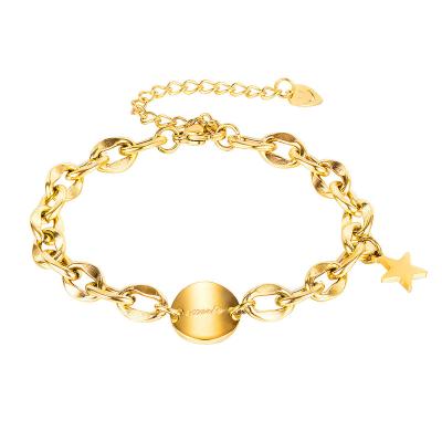 China Korean Trendy Orname Smile Face Piece All-match Star Lady Titanium Steel Personality Round Pendant Bracelet Jewelry YBL50086 for sale