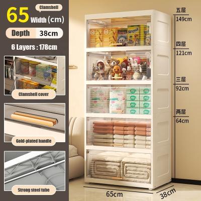 China Modern 65 CM Width Clamshell Transparent Armoire Large capacity 2/3/4/5 Shelf Organizer Strong Structure Plastic Storage Cabinet for sale