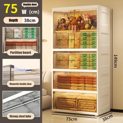 China Modern 75 CM Width Double Door Partition Clamshell Transparent Garderobe  2/3/4/5/ Organizer Shelf Household Plastic Storage Cab for sale