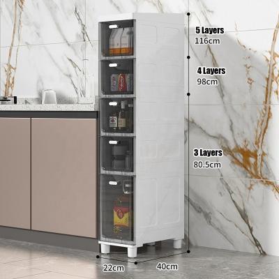 China Modern 22CM Width Bathroom Kitchen Gap Storage Cabinet Plastic Transparent Storage Drawer Cabinet Narrow Cupboard for sale