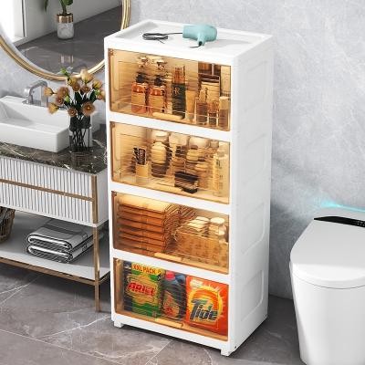 China Modern Modern Stylish Stripe Clamshell Clear Cabinet 40 cm/50 cm width 3/4/5/6 layer Easy Carry Plastic Sundries Turn Over wardrobe for sale