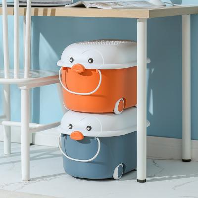 China Bathroom 45L Baby toy storage box for living room toys clothes snacks creative cartoon with rollers storage box for sale