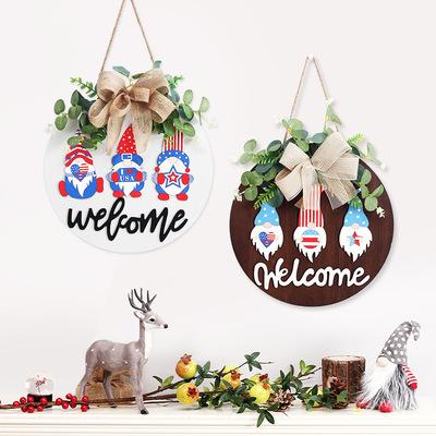 China Europe Welcome Front Door Decor Round Wood Sign Christmas Hanging Door Hangers With Greenery for sale