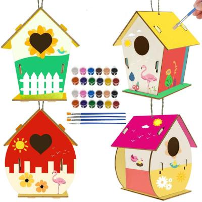 China Viable Wooden Arts Crafts for Kids to Build and Paint Aviary DIY Bird House Kit for Toddlers Boys Girls Kids for sale