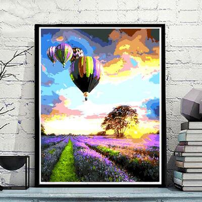 China Hot Modern Lavender Field Air Balloons Wall Art Decoration Custom DIY Painting By Numbers for sale