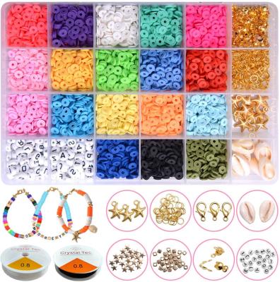 China DIY Jewelry Making Kit Flat Round Polymer Clay Craft Spacer Beads Set For Jewelry Making Bracelets Necklace Earring for sale