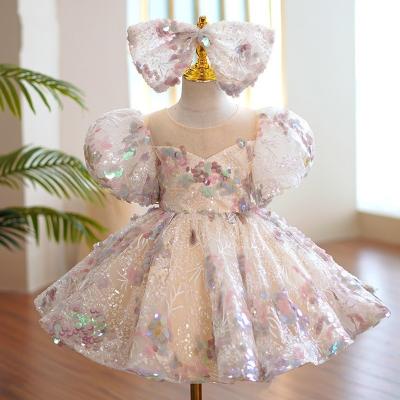 China 2022 Breathable Kids Prom Dress For Girls Summer Kids Floral Tulle Ball Gowns With Bows Spanish Girl Boutique Party Clothes for sale