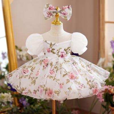 China 2022 Breathable Kids Prom Dress For Girls Summer Kids Floral Tulle Ball Gowns With Bows Spanish Girl Boutique Party Clothes for sale