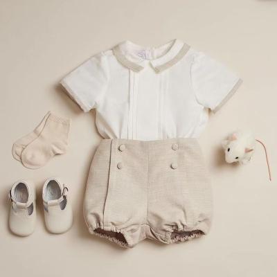 China Baby Boy Summer Casual Clothes Set Peter Pan Collar Children Spanish Boutique Clothing Suit Cotton Shirt White Shorts Pants for sale