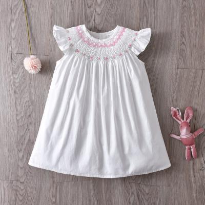 China New Breathable In Stock Girls Smocked Dresses Kids Boutique Long Dresses Smocked Baby Dress White Hand Made Spanish Embroidery Baptism for sale