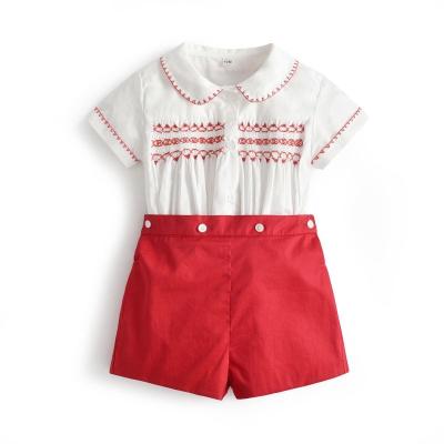 China ENGLAND STYLE Baby Boy Clothes Set Hand Made Prince Smocked Shirt+Shorts Summer Kids Boutique Clothing Suit Boys Birthday Outfits for sale