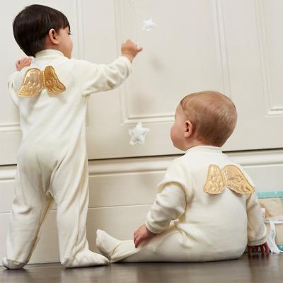 China Baby Boy Girls Hot Sale Ins Polyester/Cotton White Cotton Romper With Wing Newborn Boutique Jumpsuit Infant Sleep Wear Pajamas Clothing for sale