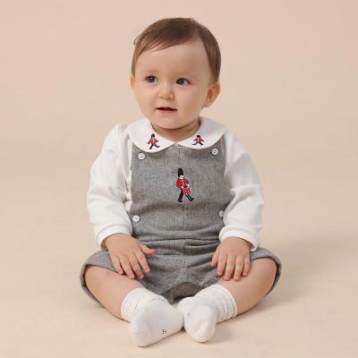 China ENGLAND STYLE Kids Boutique Clothing Boys Autumn Soldier Clothes Set White Embroidery Sleeve Shirt+Overall Long Pants for sale