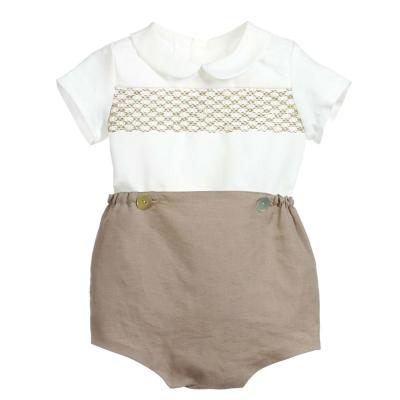 China ENGLAND STYLE Spanish Baby Boy Clothes Boutique Toddler Set Handmade Smocked Cotton Shirts+Khaki Cotton Shorts Pants Smocking Clothes for sale