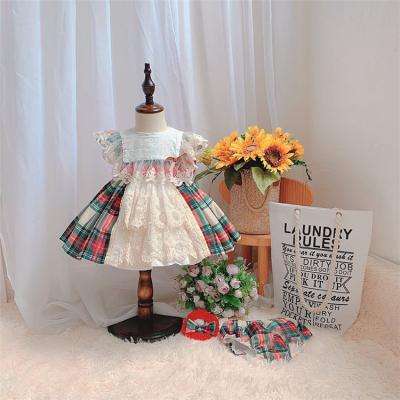 China Breathable Spanish Spain Lotia Ball Gowns Kids EID Plaid Lace Dresses Baby Birthday Easter Christening Baptism Kids Boutique Clothes Girl for sale