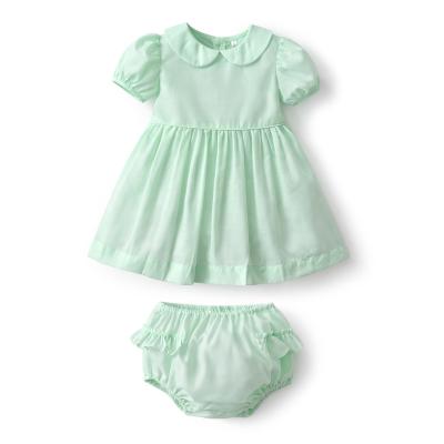 China Breathable Peter Pan Collar Baby Embroidery Organza Cotton Dress Kids Boutique Spanish Girls Clothes Green White Dresses Birthday Outfits for sale