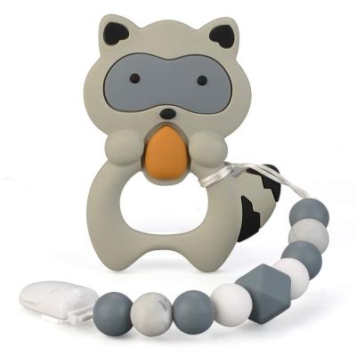 China Customized Silicone Soft Teether 3-18 Months Baby Bap Silicone Pacifier Clip Free Cat Teether Teething Toy for sale