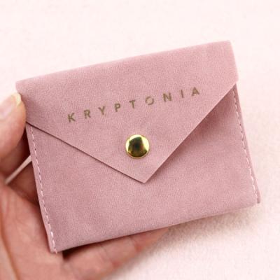 China Hot Sale Custom Printed Suede Envelope Flap Pink Microfiber Jewelry Pouch Package And Gift Packaging Bag With Button for sale