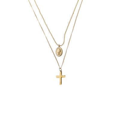 China FASHIONABLE Elegant Design with Double Chain Elizabeth Gold Cross Necklace Jewelry for Women for sale