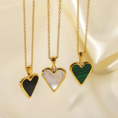 China Vintage Ins Style Heart Women Jewelry 18k Gold Malachite Stainless Steel Pendant Necklace for sale