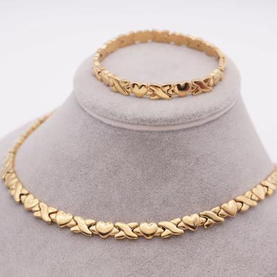 China FASHION Jewelry Making Supplies Latest Fashion XO Joyas Stainless Steel Heart X Couples Gold Jewelry Set Wedding Gift for sale