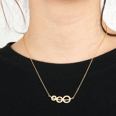 China 2021 Fashion TRENDY Jewelry Non Tarnish Gold Plated 3 Ring Pendant Stainless Steel Chain Necklace Jewelry for sale