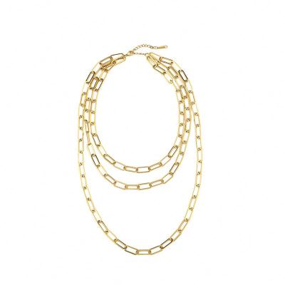 China Environmental Friendly European Hot Sale Design 14k Necklace Gold Filled Stainless Steel Three Layers Multi Chains Necklace for sale