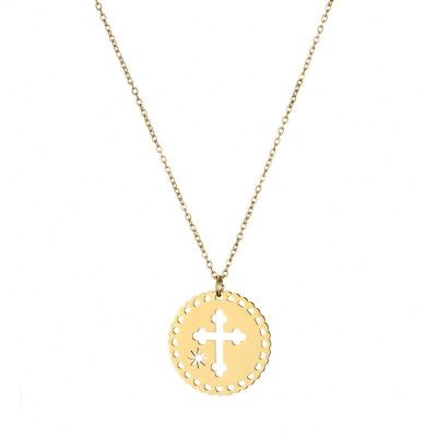 China Fast Delivery 14k Gold Filled Hollow Round Necklace Style Charm Cross Necklace Hollow Octagon Star Necklace for sale