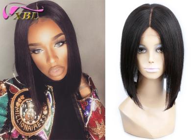 China Bob Style Wig Short Human Lace Wig 100% Virgin Hair Middle Part Natural Black for sale