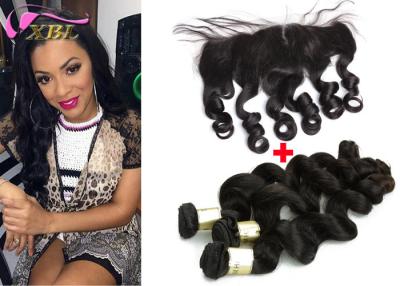 China Malaysian Loose Wave VIrgin Human Hair 13x4.5 Frontal Lace Closure With Bundles Black for sale