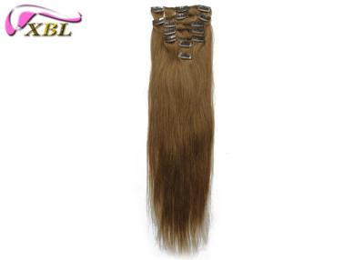 China No Tangle Clip In Human Hair Extensions Brown Silky Straight 22 Inches for sale