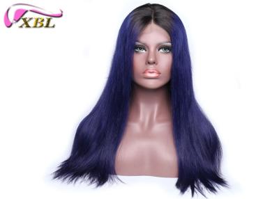 China 22 Inches Human Hair Two Tone Lace Front Wig Middle Part Ombre Blue Colored for sale