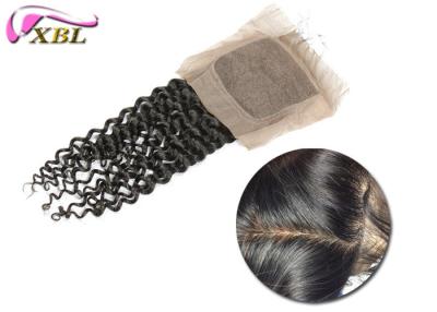 China Free Parting Silk Base Closure 4x4 Curly Brazilain Hair Without Bleached Knots for sale