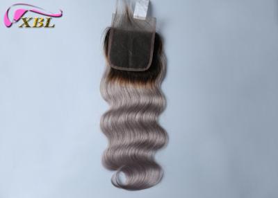 China Malaysian Silky And Soft Full Lace Closure Ombre Grey Hair 4x4 Lace Size 16 Inches for sale