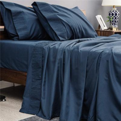 China Bedsure Anti-Static Sheet Set Navy Blue Microfiber Brush Sheets for sale