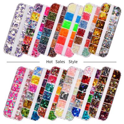 China Make Up 12 Hot Sale Grit Shape Eco-Friendly Cosmetic Grade Glitter Mixed Nail Art Glitter for sale