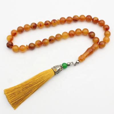 China New Sale Religious Quality Factory Smell Imitate Amber Tasbih Souvenir Prayer Muslim With Tassel Islam Jewelry 10MM Tasbih 33 Dangling Bead for sale