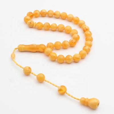 China Factory Price Religious Rosary Products Charming Counter Islamic Beaded Jewelry Amber Necklace Muslim Digital Yellow 10MM 33 Tasbih for sale