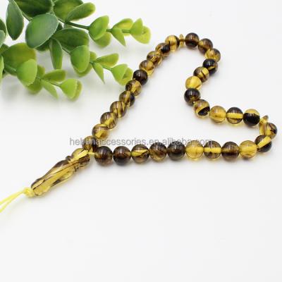 China Custom Modern Tribal Necklace Religious Amber Jewelry Car Rosary Yellow Non Plastic Mexican Medjugorje 33 Beads Ramadan Gifts Muslim for sale