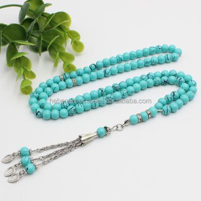 China Misbaha Prayer Religious Holiday Decor Islam Tasbeeh Beaded Rosary 99 Hot Sale Turquoise Stone Religious Cheap Glass Similar Saudi Arabia for sale