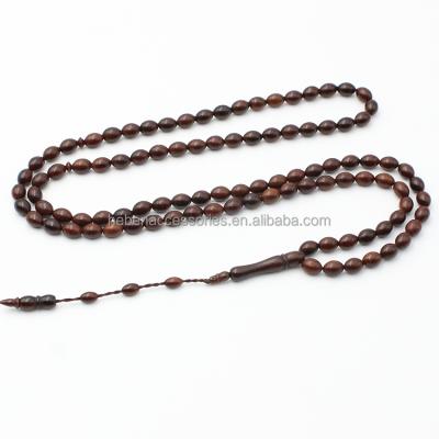 China 2021 Religious Wholesale Oval Muslim Wooden Rosary 99 Beads Ramadan Prayer 100% Kuka New Year OEM ODM Tesbih Quality Necklace 6*9MM Islamic for sale