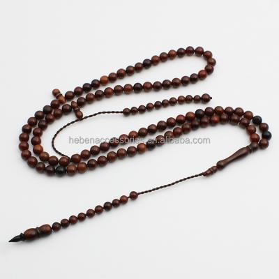 China Religious Factory Custom Black Brown Prayer 99 Beads With Extra Counter Quality Kuka Tasbih Wooden Islamic Rosary Beaded Necklaces For Men for sale