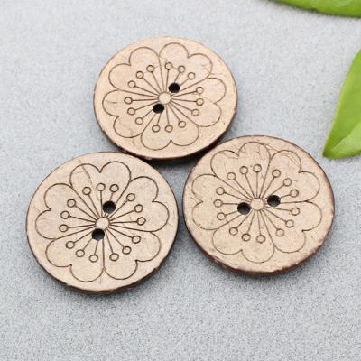 China Viable Factory Customized Buttons Up Shirt With Logo Flower Natural Round Coconut Engraved Shell Fancy Buttons For Apparel Accessories for sale