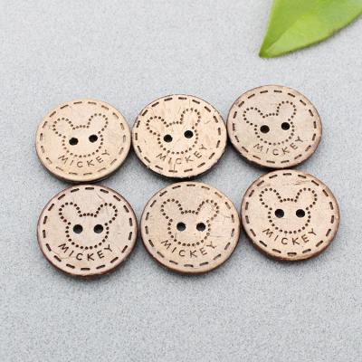 China 2021 Viable New Design Coconut Shell Fancy Sewing Button Factory For Clothes 2 Round Hole Custom Engraved Logo Pattern Wooden Buttons for sale