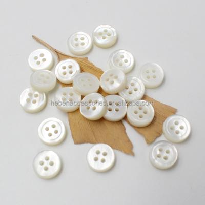 China Factory Factory Garment Accessories Flatback 10MM MOP 3MM Thick Round White Shell 4 Hole Shirt Button Viable Original Custom Made Button For Clothes for sale