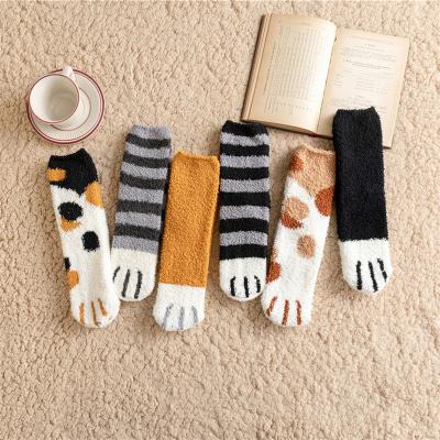 China New Warm Women's Crew Floor Socks Coral Velvet Socks Cute Cartoon Cat Paws Pattern Animal Socks Winter Breathable for sale